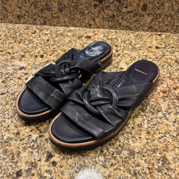Aquatalia Shoes - Aquatalia Harley Women’s Black Leather slip on Sandals Size 8 Made in Italy.
